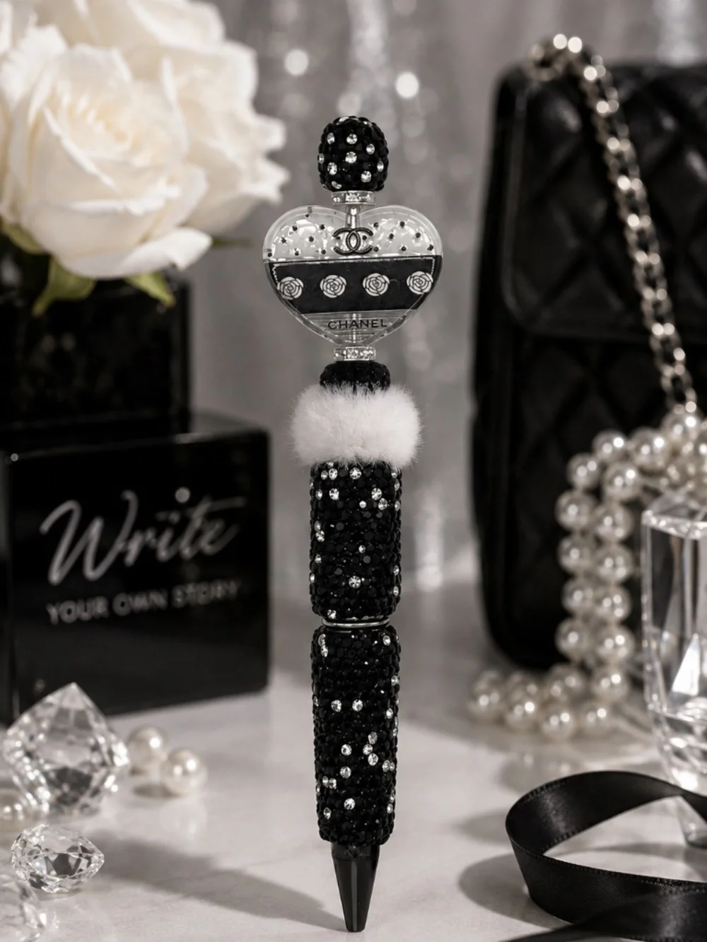 Black Heart Sparkle Pen